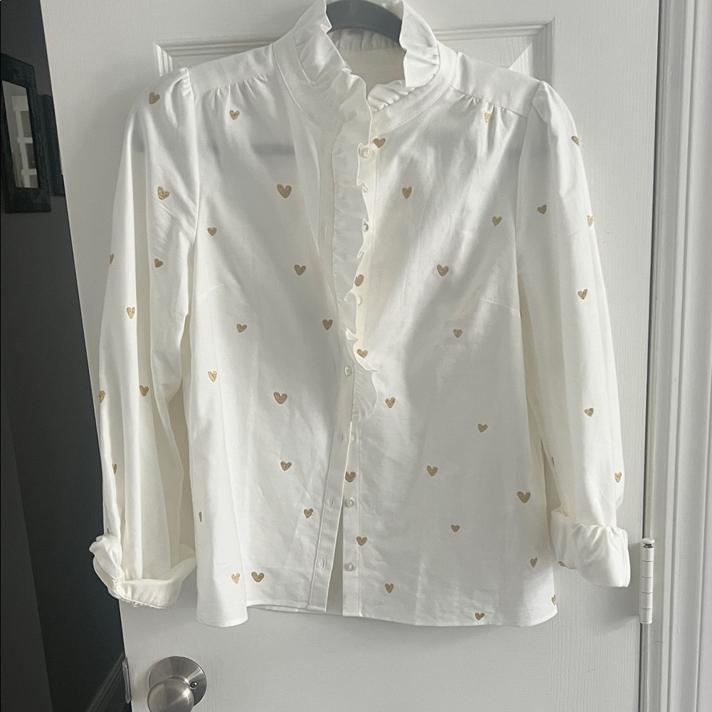 Sezane White Shirt with Gold Heart Accents